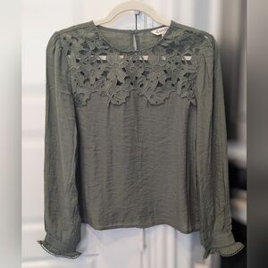 NWT!! Nanette Lepore Olive Green Floral Lace Long Sleeve Blouse